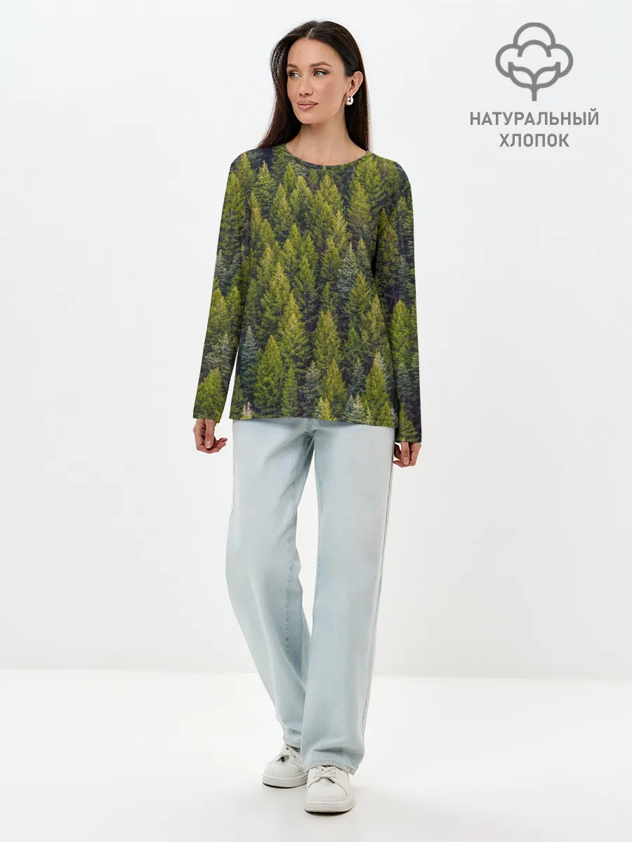 Лонгслив женский. Хлопок / лес вечный