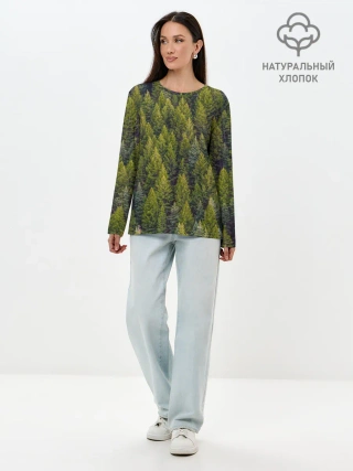 Лонгслив женский. Хлопок / лес вечный