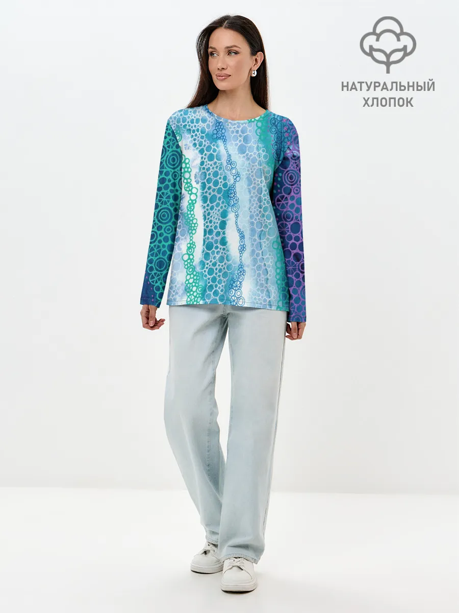 Лонгслив женский. Хлопок / Водопад красочной пены