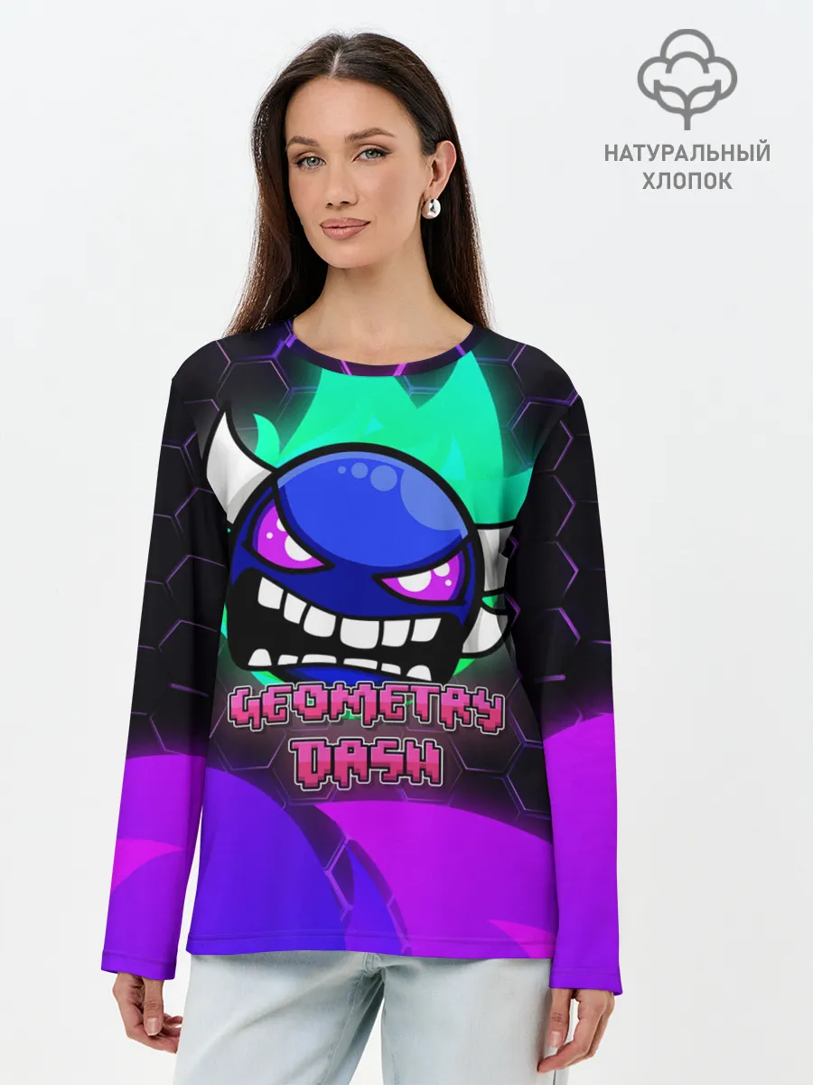 Лонгслив женский. Хлопок / Geometry Dash