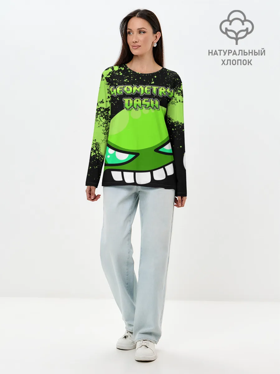 Лонгслив женский. Хлопок / Geometry Dash