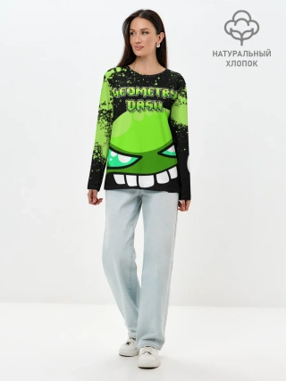 Лонгслив женский. Хлопок / Geometry Dash