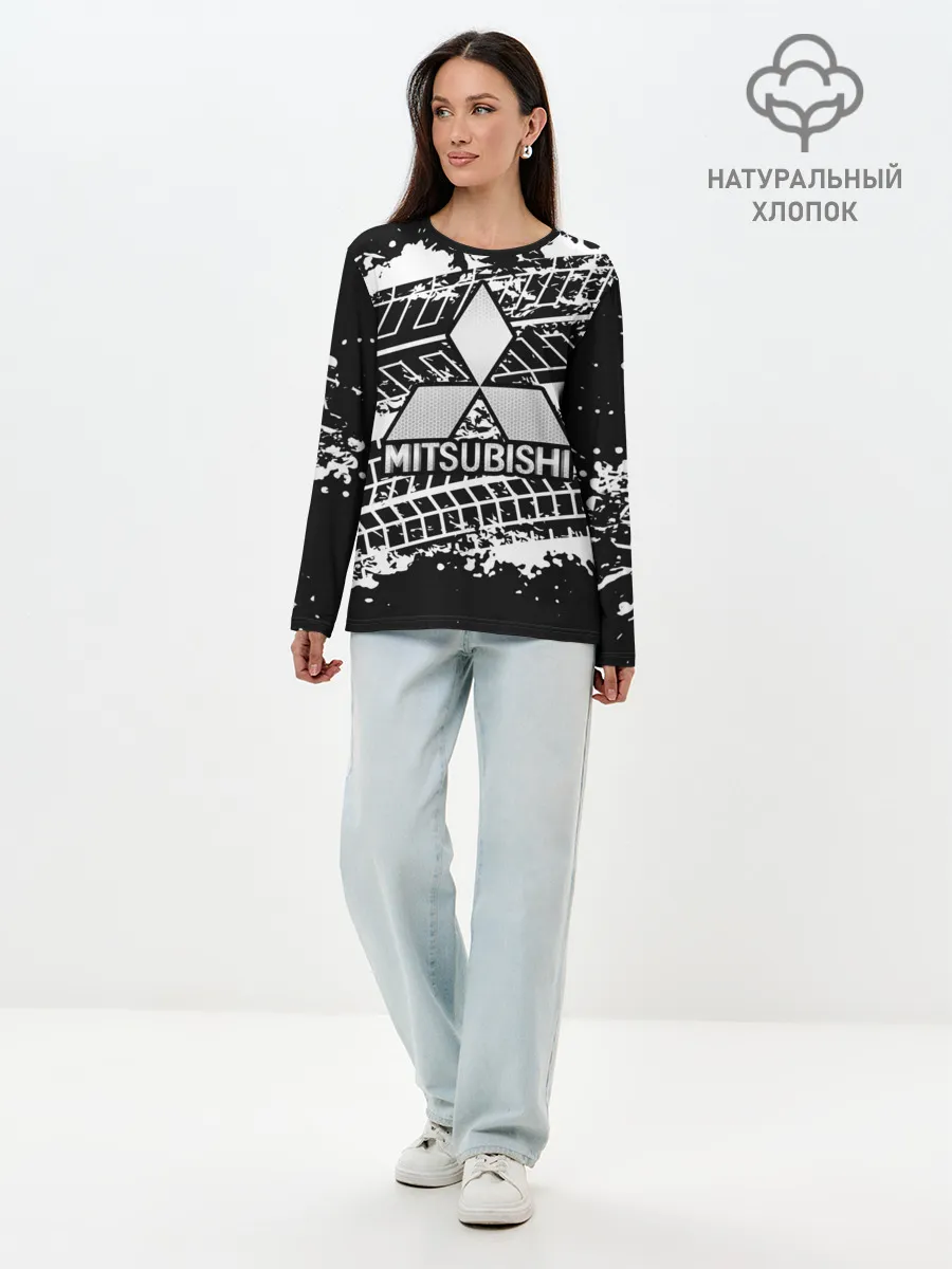 Лонгслив женский. Хлопок / MITSUBISHI СЛЕДЫ ШИН