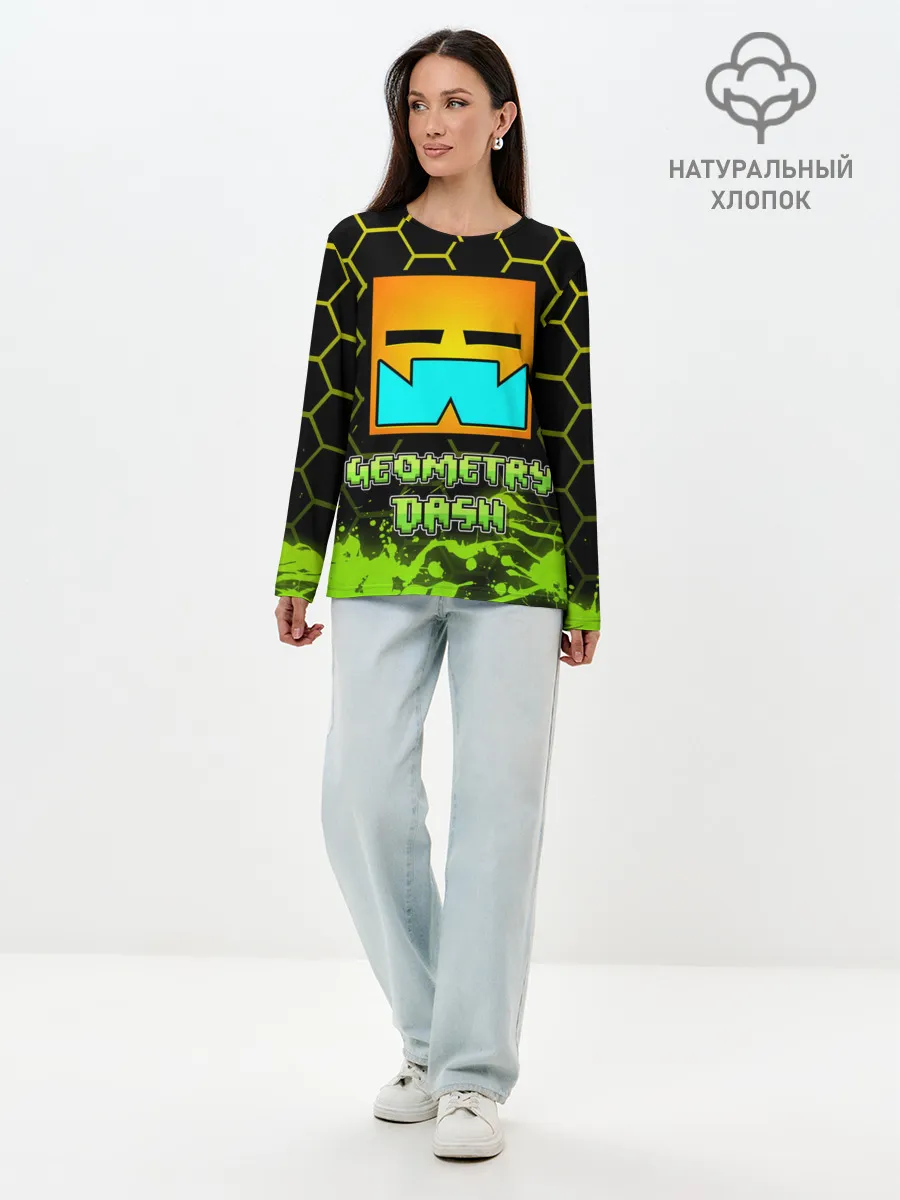 Лонгслив женский. Хлопок / Geometry Dash