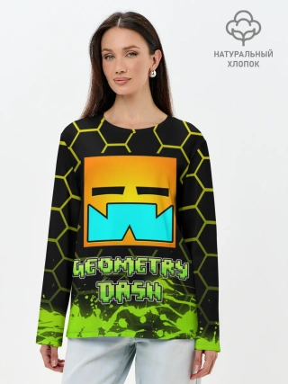 Лонгслив женский. Хлопок / Geometry Dash