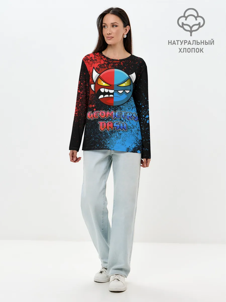 Лонгслив женский. Хлопок / Geometry Dash