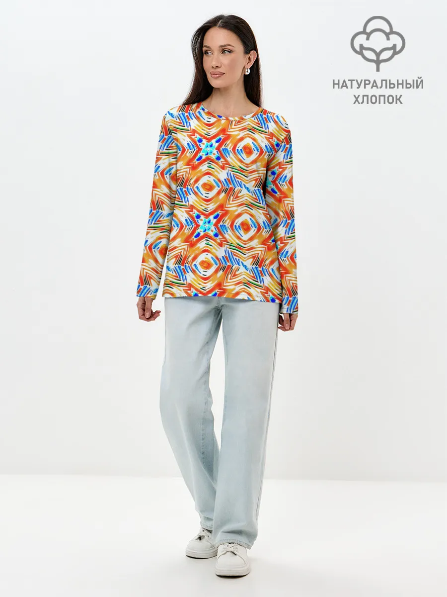 Лонгслив женский. Хлопок / Летний абстрактный узор