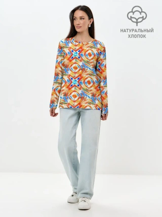 Лонгслив женский. Хлопок / Летний абстрактный узор