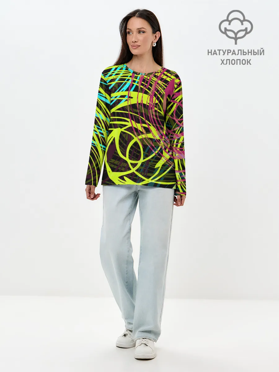 Лонгслив женский. Хлопок / Разноцветные спирали
