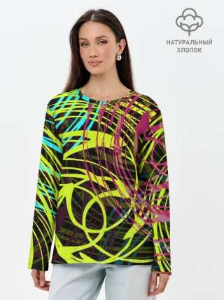 Лонгслив женский. Хлопок / Разноцветные спирали