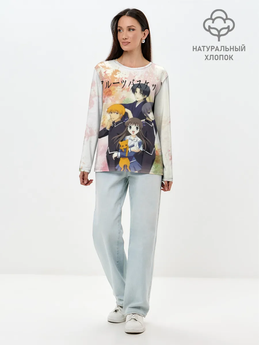 Лонгслив женский. Хлопок / Корзинка фруктов персонажи