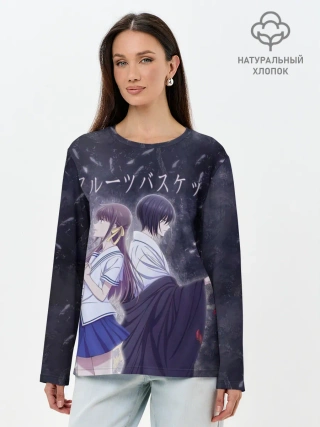 Лонгслив женский. Хлопок / Корзинка фруктов