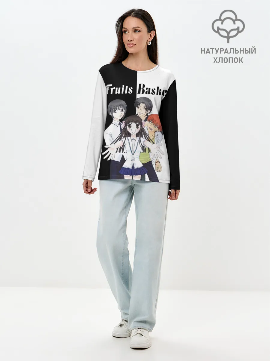 Лонгслив женский. Хлопок / Корзинка фруктов персонажи