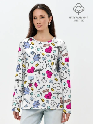 Лонгслив женский. Хлопок / Медицинский паттерн