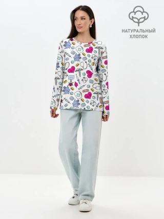 Лонгслив женский. Хлопок / Медицинский паттерн