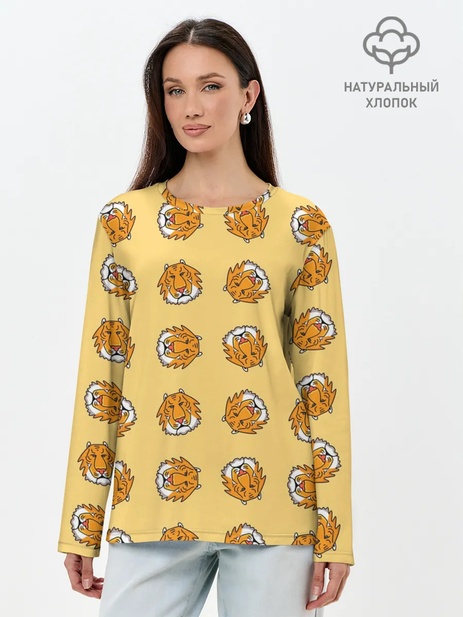Лонгслив женский. Хлопок / Тигры паттерн