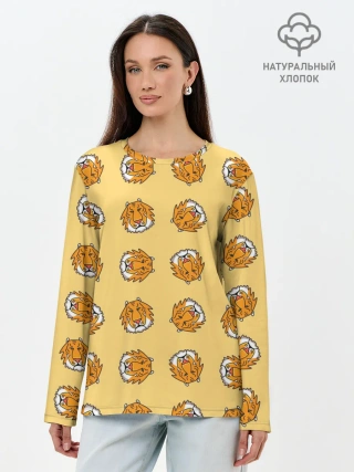 Лонгслив женский. Хлопок / Тигры паттерн