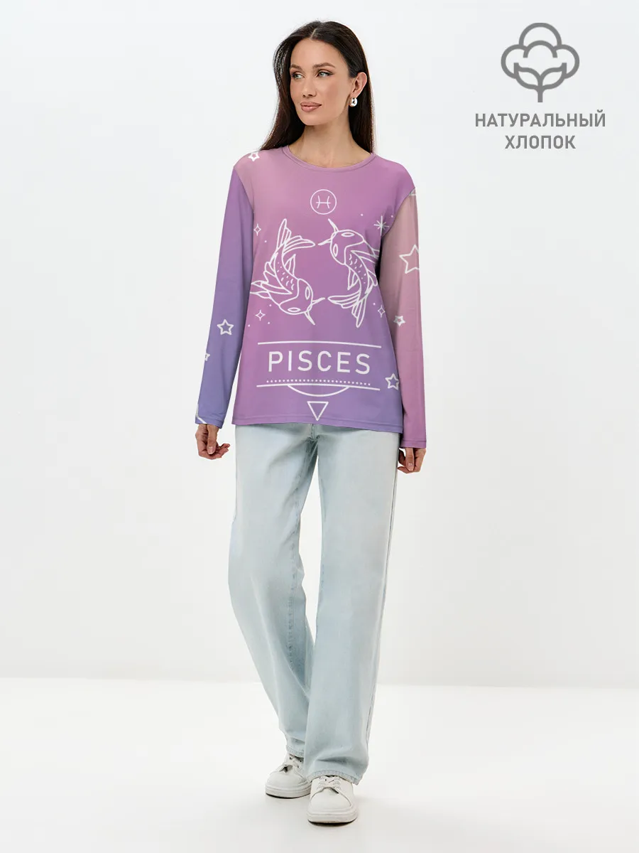 Лонгслив женский. Хлопок / Знак Рыбы