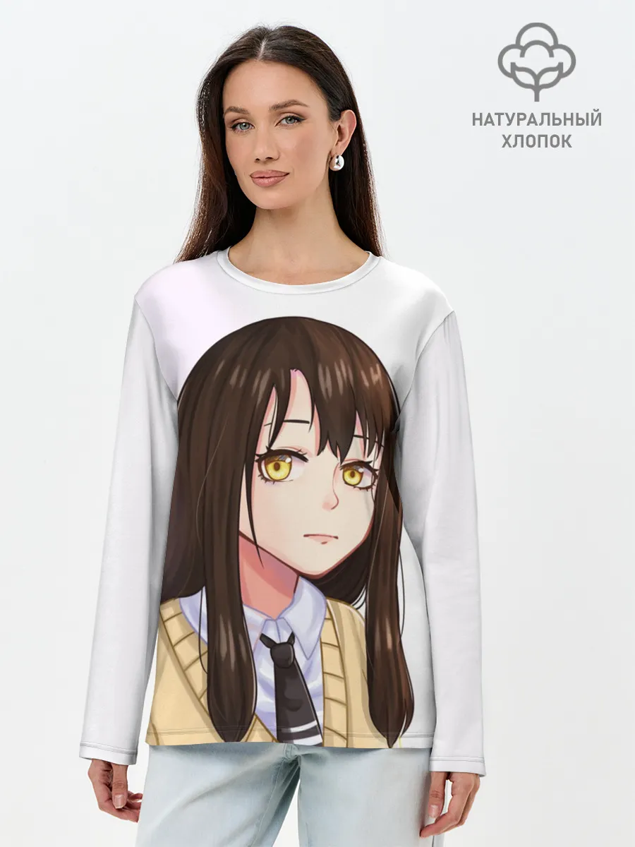 Лонгслив женский. Хлопок / Девочка, которая видит это Мико Ёцуя