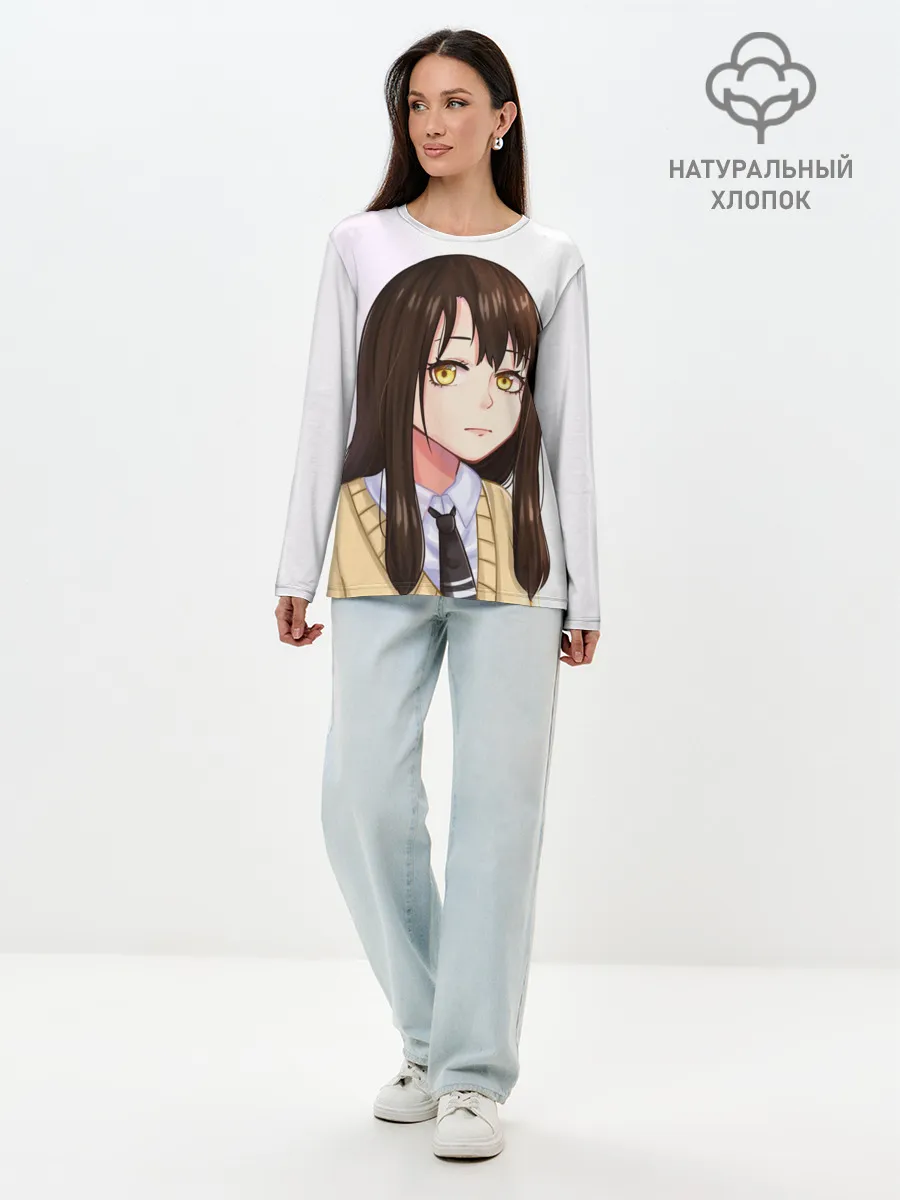 Лонгслив женский. Хлопок / Девочка, которая видит это Мико Ёцуя