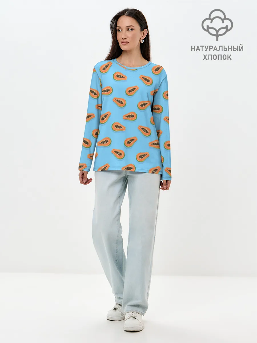 Лонгслив женский. Хлопок / Папайа паттерн