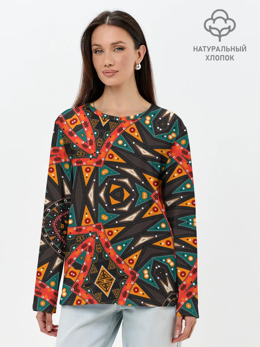 Лонгслив женский. Хлопок / Абстрактный арабский узор