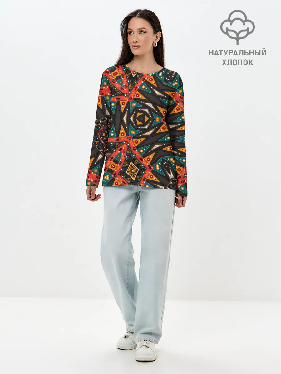 Лонгслив женский. Хлопок / Абстрактный арабский узор