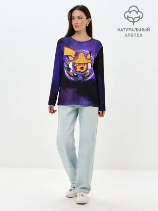 Лонгслив женский. Хлопок / Пикачу прыжок в молниях