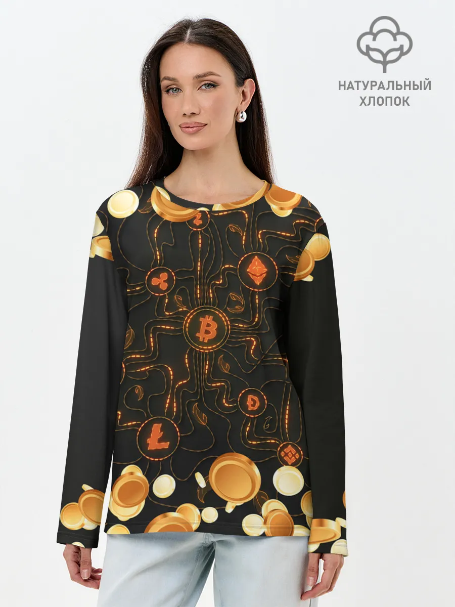Лонгслив женский. Хлопок / Криптовалюта | Crypto