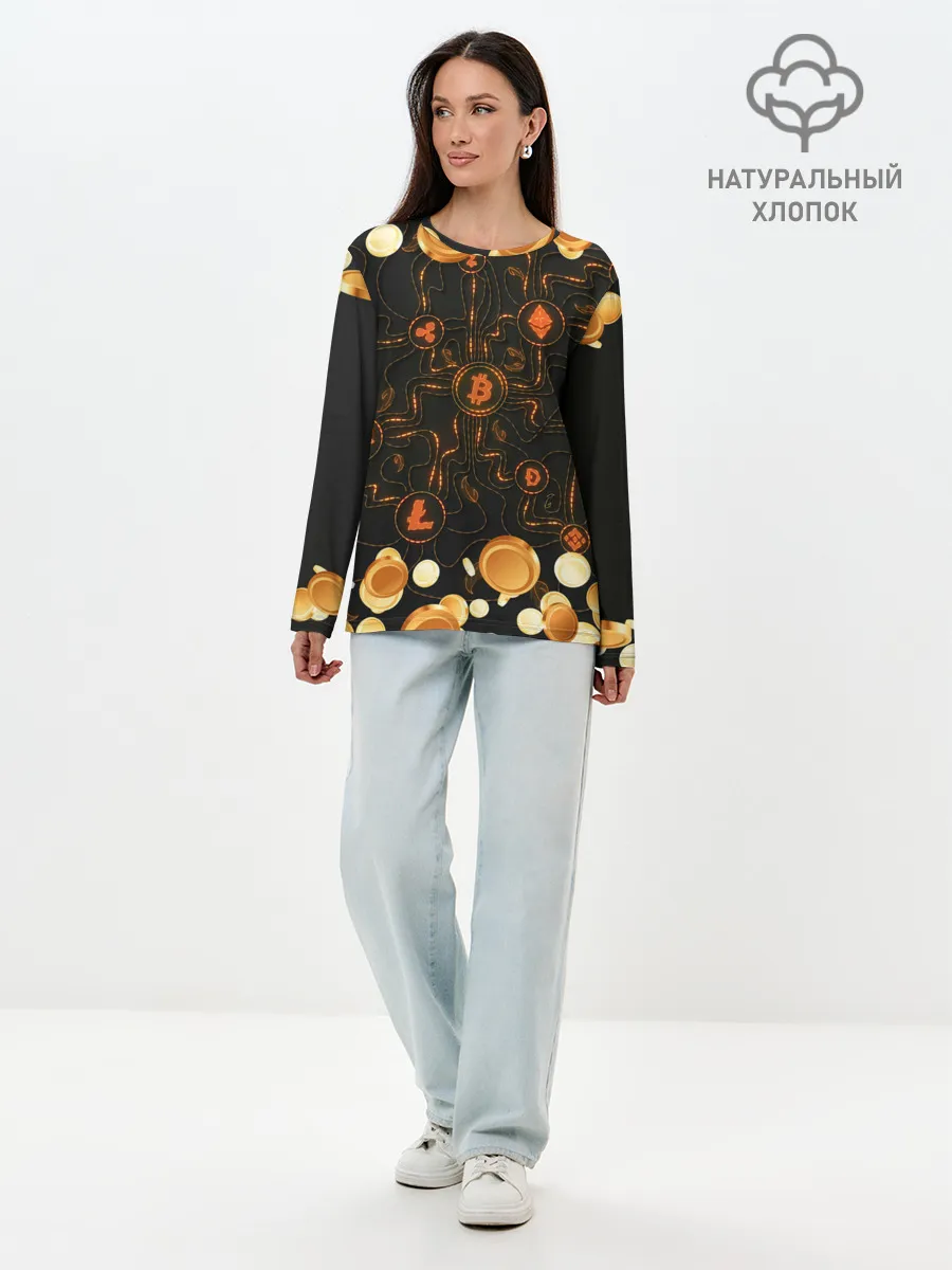Лонгслив женский. Хлопок / Криптовалюта | Crypto
