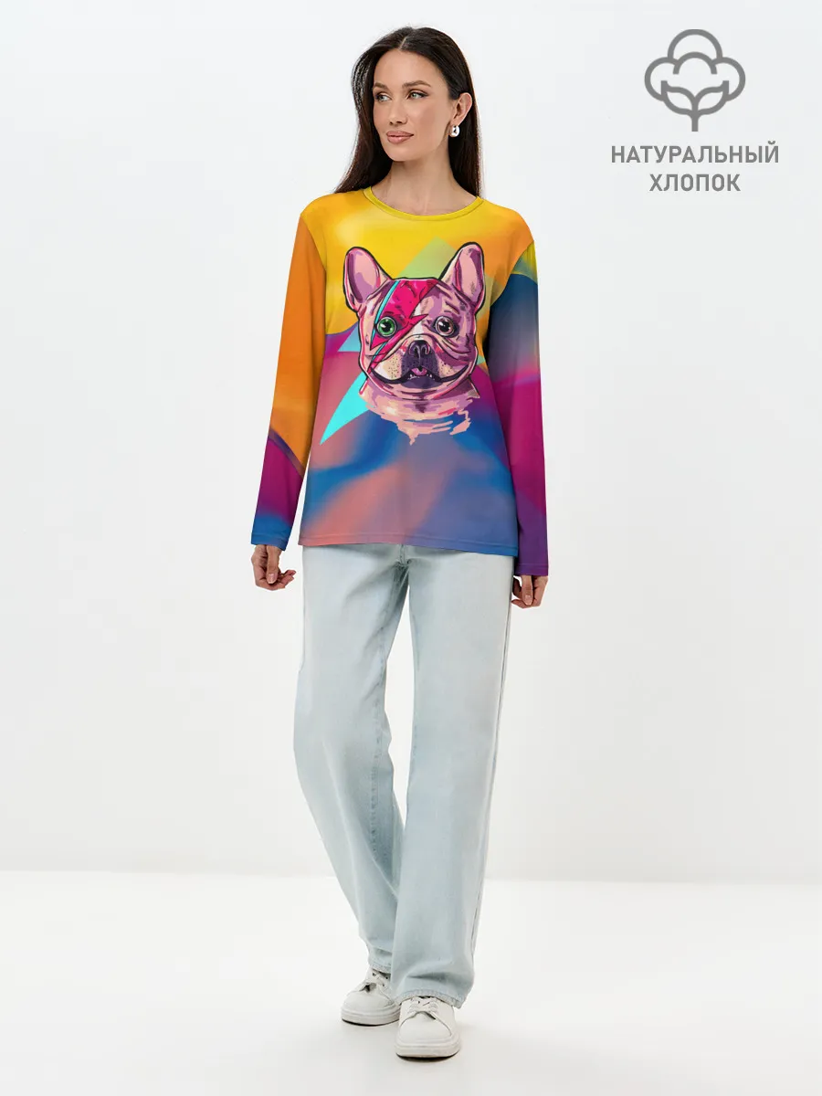 Лонгслив женский. Хлопок / Собака с молнией