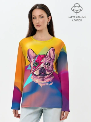 Лонгслив женский. Хлопок / Собака с молнией