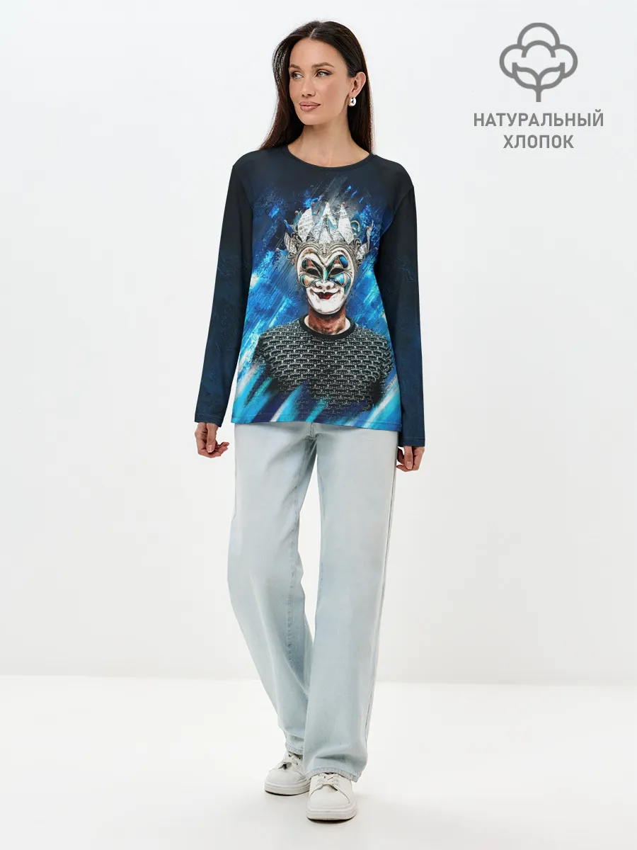 Лонгслив женский. Хлопок / Boris Brejcha Blue