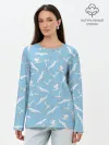 Лонгслив женский. Хлопок / Чайки в небе паттерн