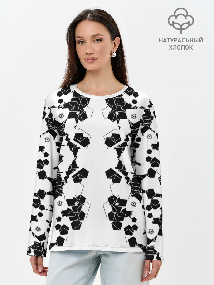 Лонгслив женский. Хлопок / пятиугольники абстракция