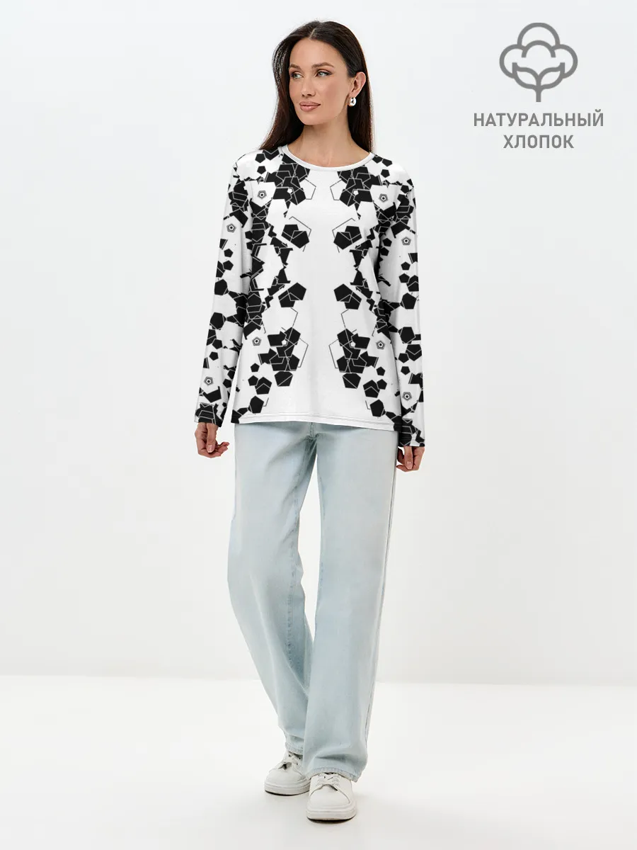 Лонгслив женский. Хлопок / пятиугольники абстракция