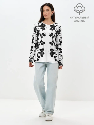 Лонгслив женский. Хлопок / пятиугольники абстракция