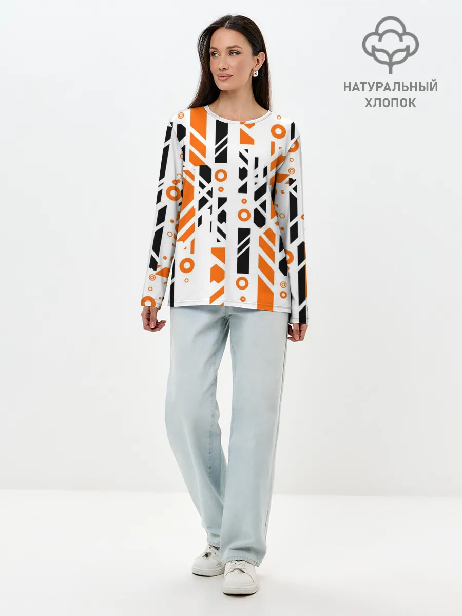 Лонгслив женский. Хлопок / абстракция маршрут