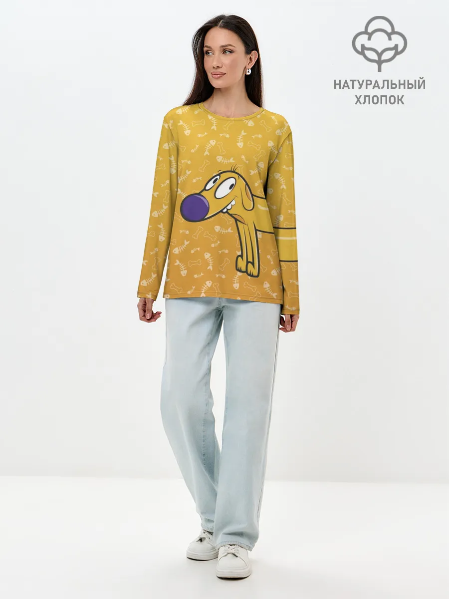 Лонгслив женский. Хлопок / КОТОПЕС | Пес спереди