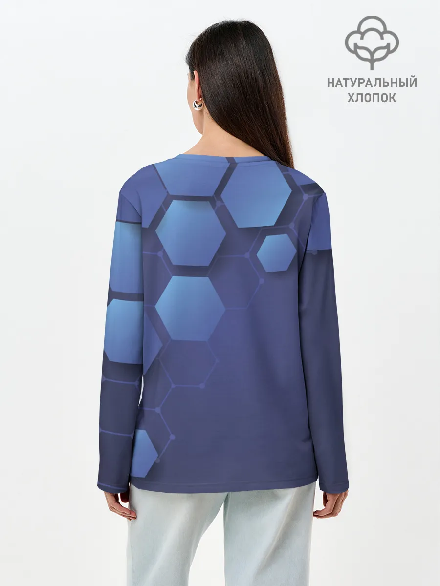 Лонгслив женский. Хлопок / Шестиугольники