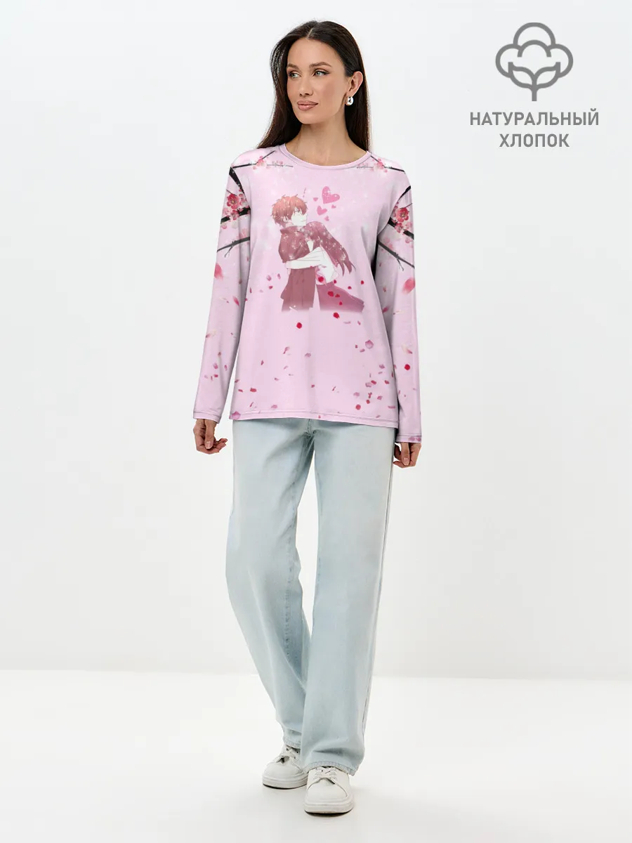 Лонгслив женский. Хлопок / Аниме Объятия Любовь Пара