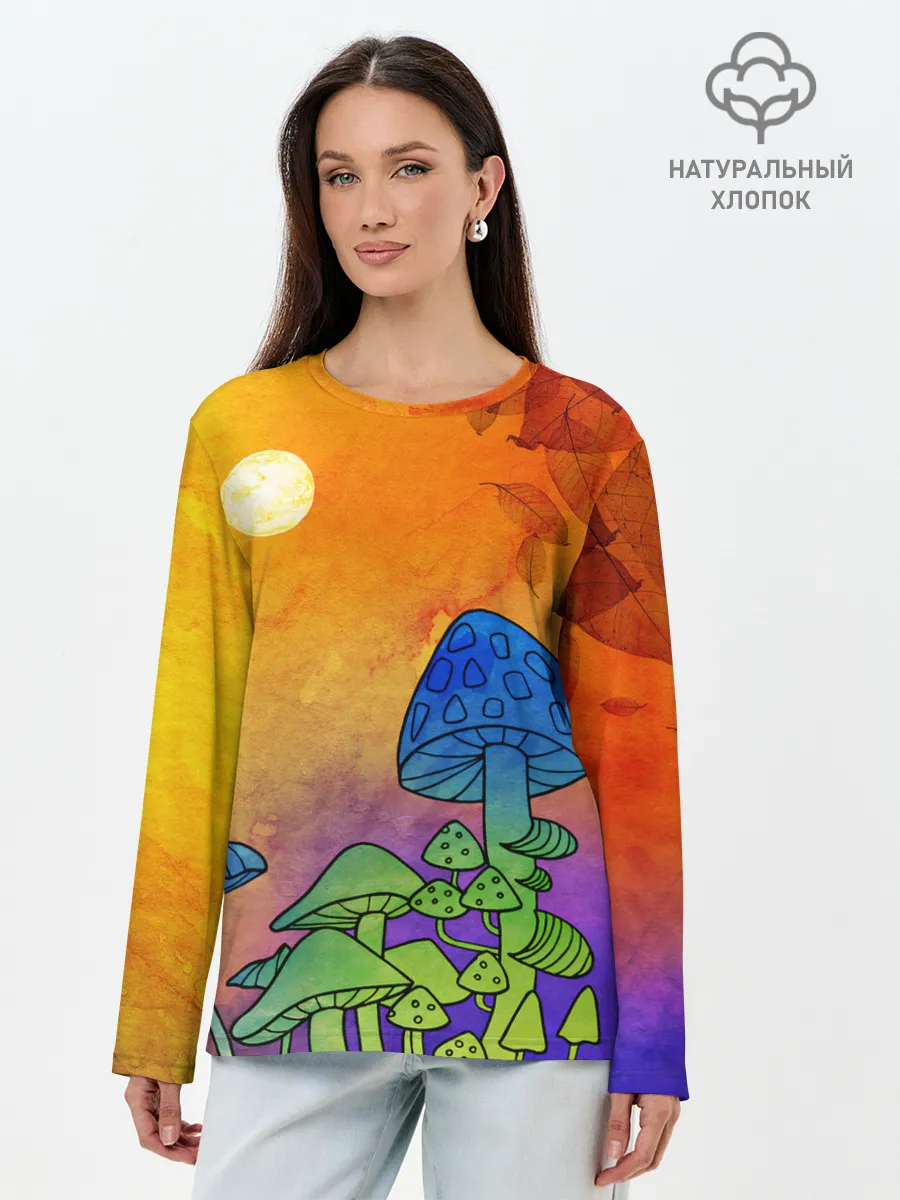 Лонгслив женский. Хлопок / Заколдованный лес