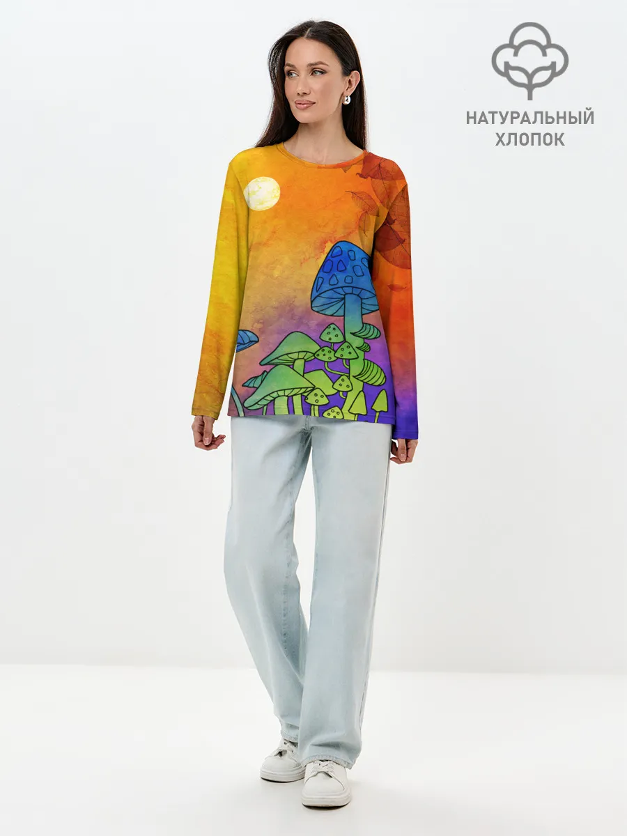 Лонгслив женский. Хлопок / Заколдованный лес