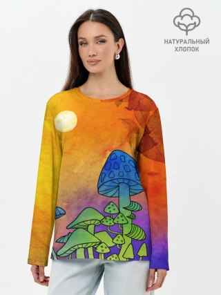 Лонгслив женский. Хлопок / Заколдованный лес