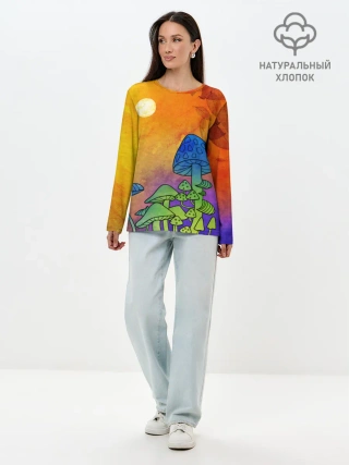 Лонгслив женский. Хлопок / Заколдованный лес