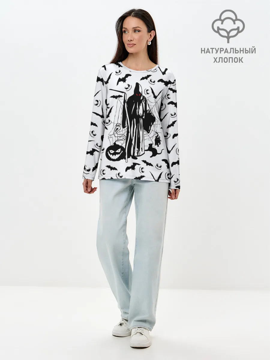 Лонгслив женский. Хлопок / Хэллоуин, Grim Reaper
