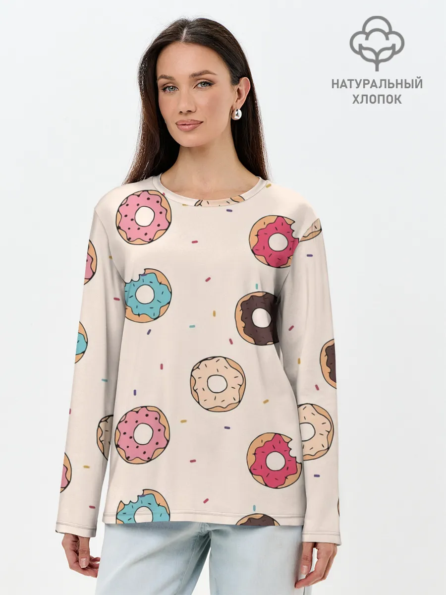 Лонгслив женский. Хлопок / Кусанные пончики