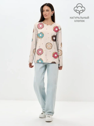 Лонгслив женский. Хлопок / Кусанные пончики