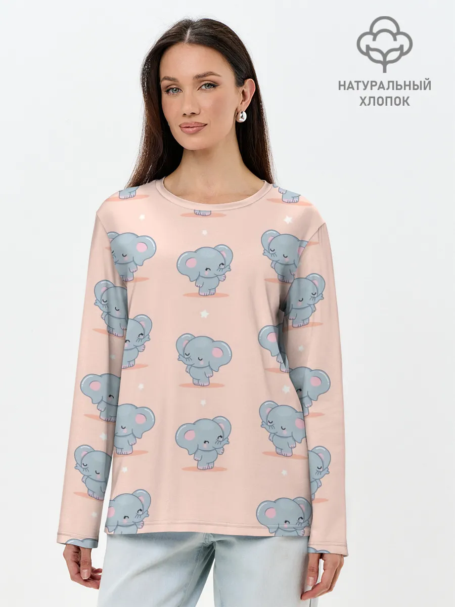 Лонгслив женский. Хлопок / Слоники