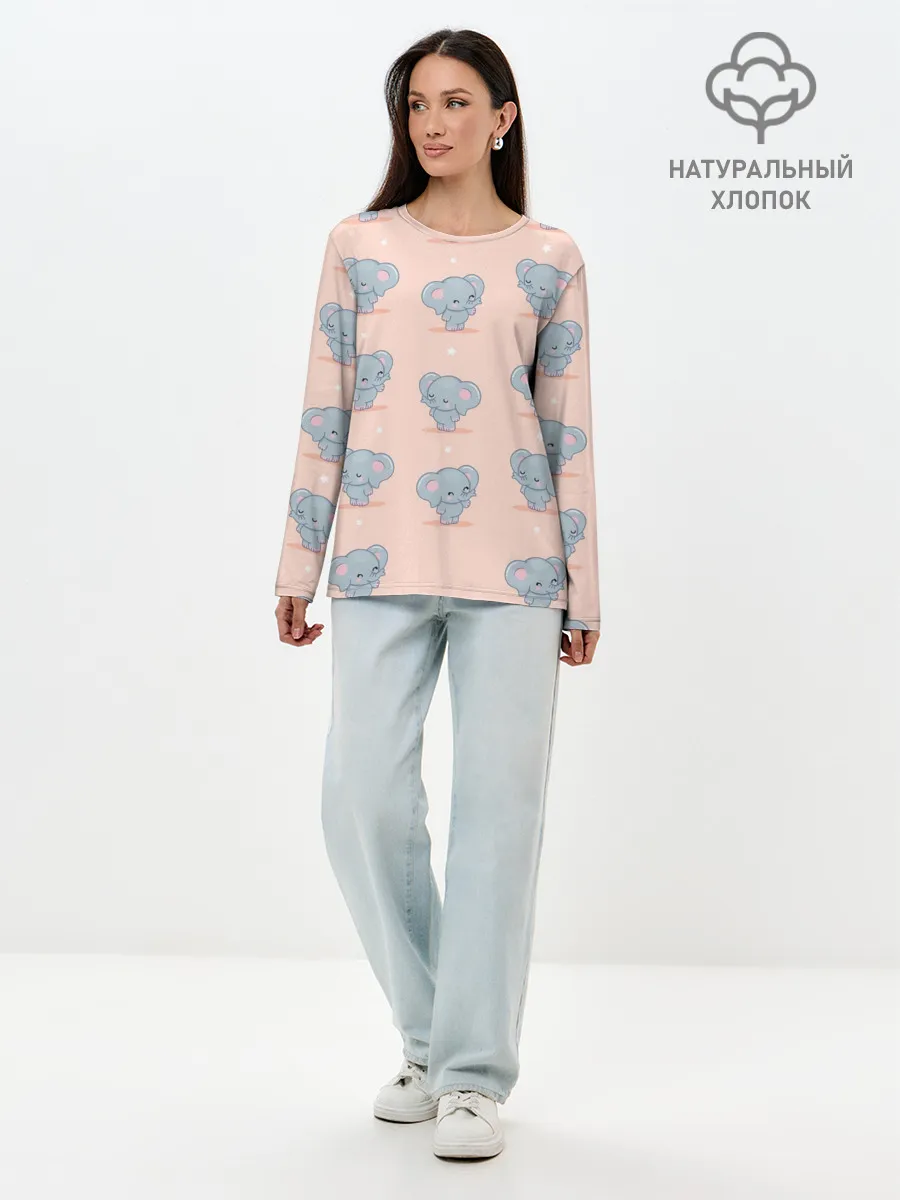 Лонгслив женский. Хлопок / Слоники